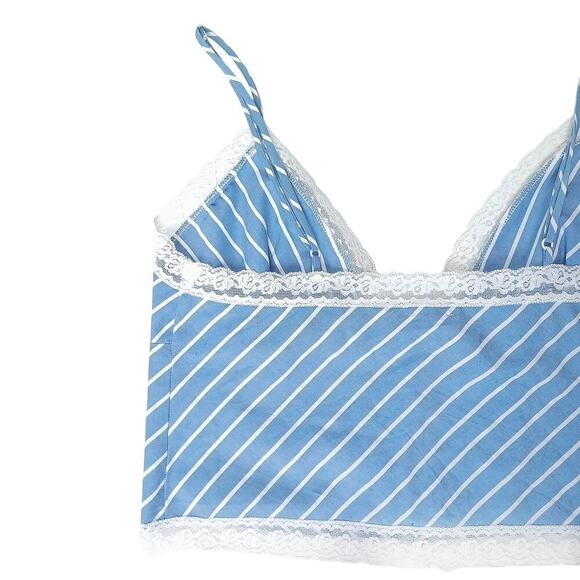 Ralph Lauren Blue White Striped Cotton Camisole Top | Lace Trim Summer Button up - Picture 7 of 16